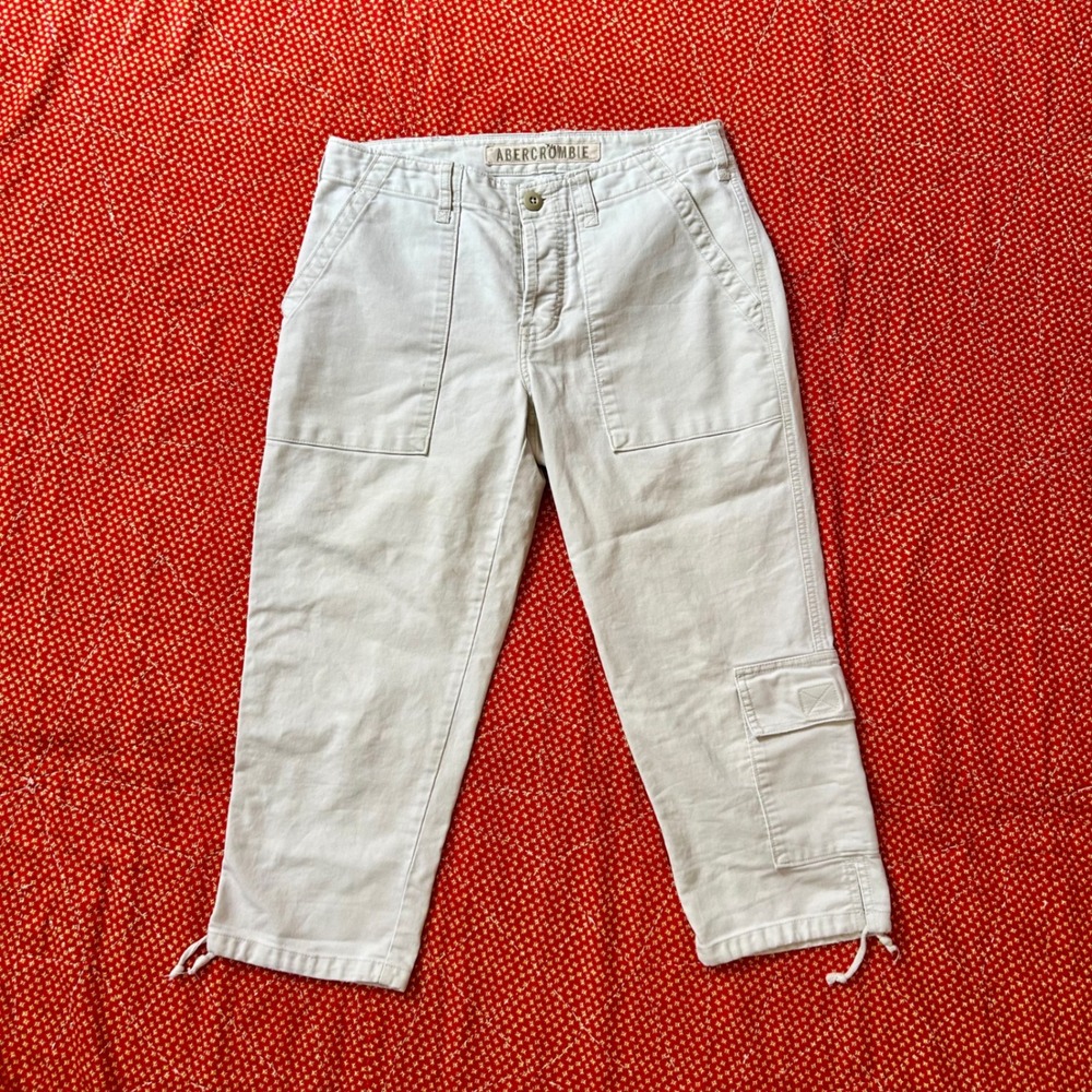 Abercrombie Vintage Y2K Khaki Cargo Crop capris Pants Women Size 4 Twee Indie